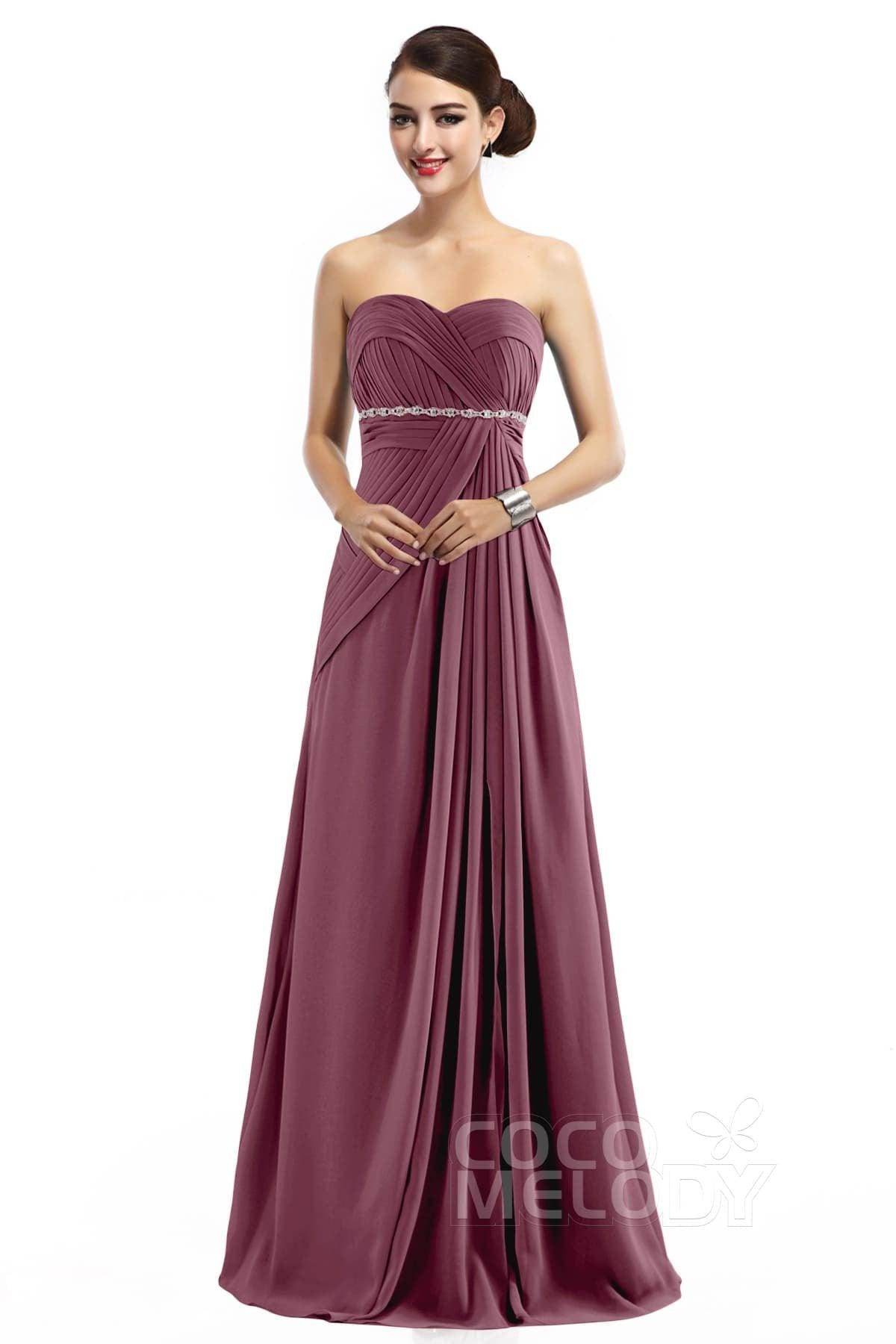 Sheath Floor Length Chiffon Bridesmaid Dress COZF14022 - COCOMELODY